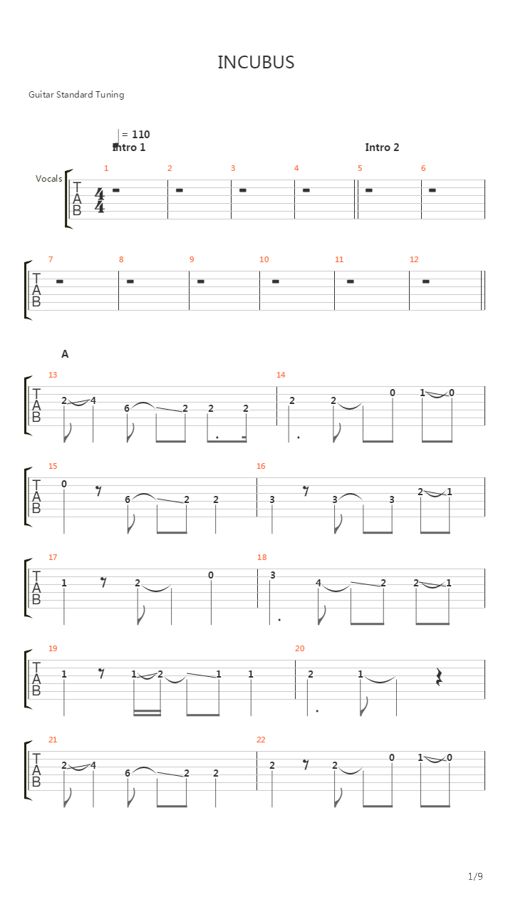 Incubus吉他谱