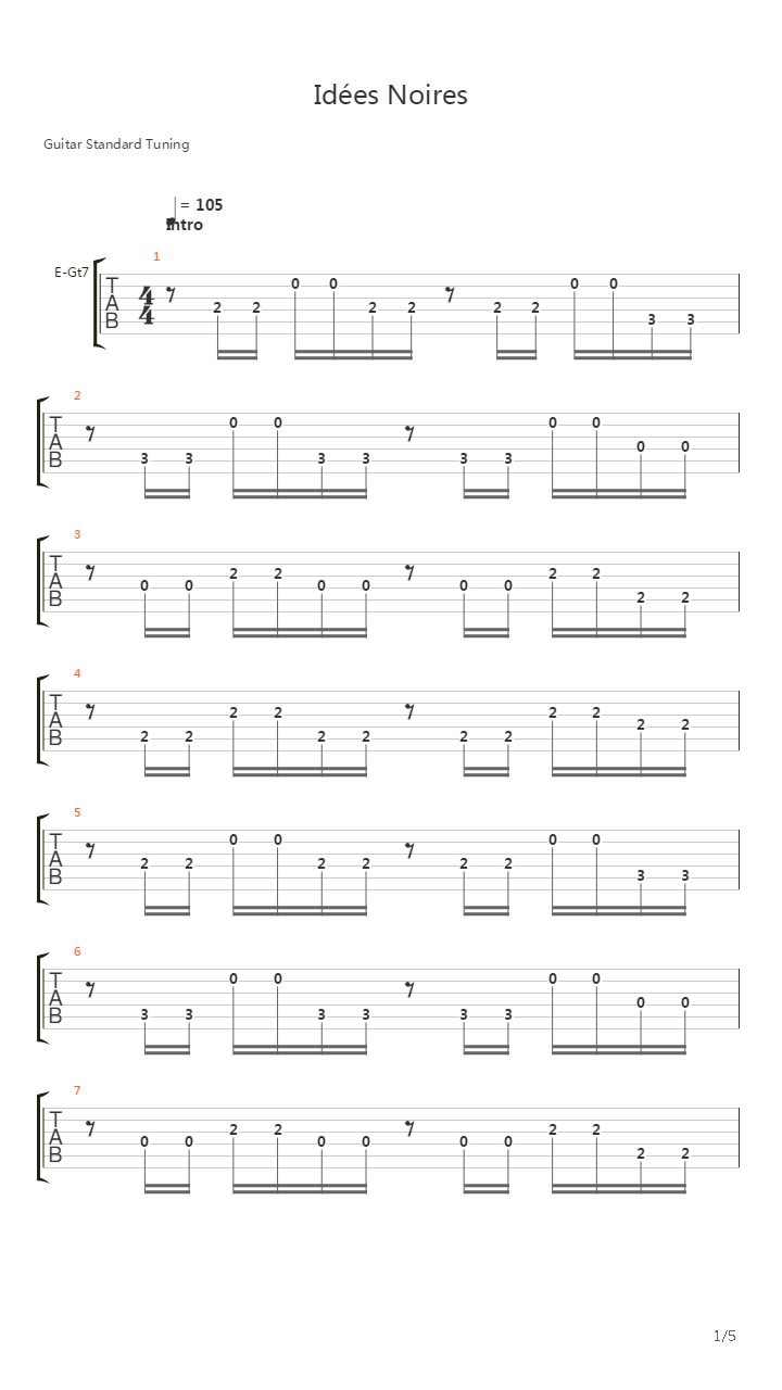 Idees Noires吉他谱