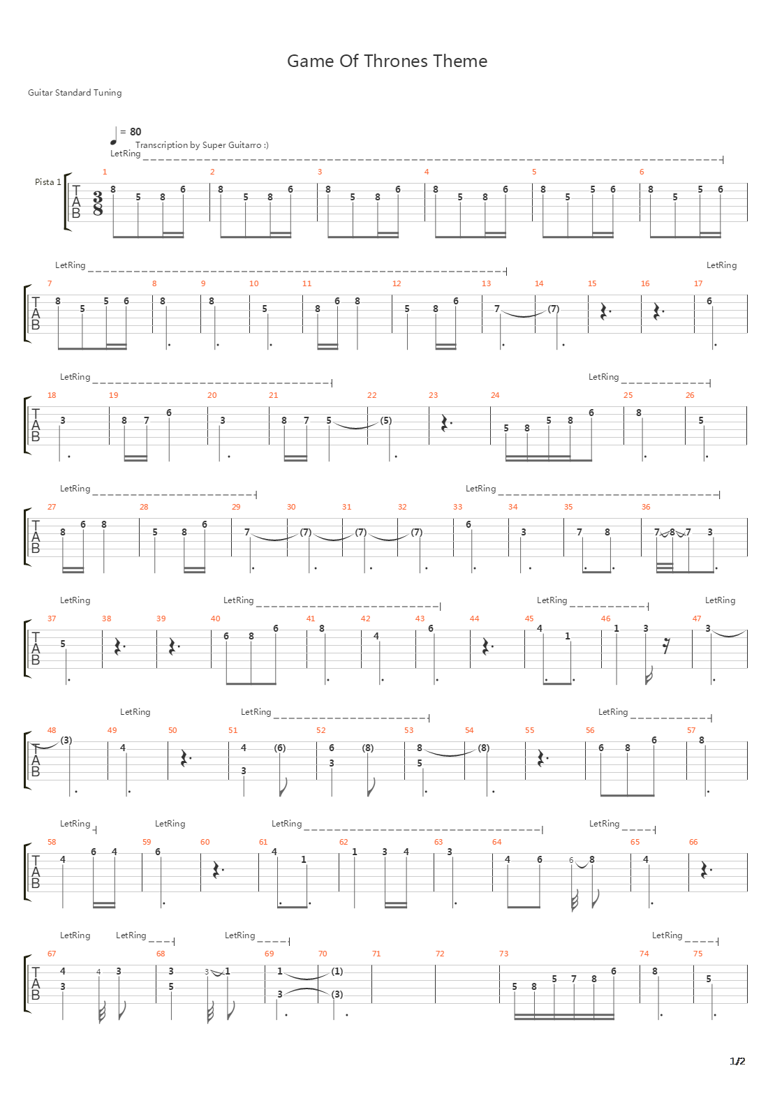 Game Of Thrones Main Theme吉他谱