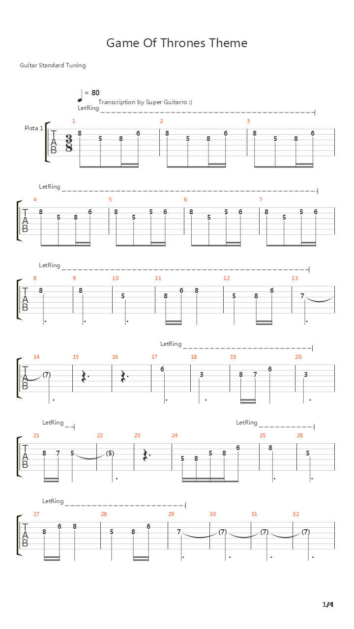 Game Of Thrones Main Theme吉他谱