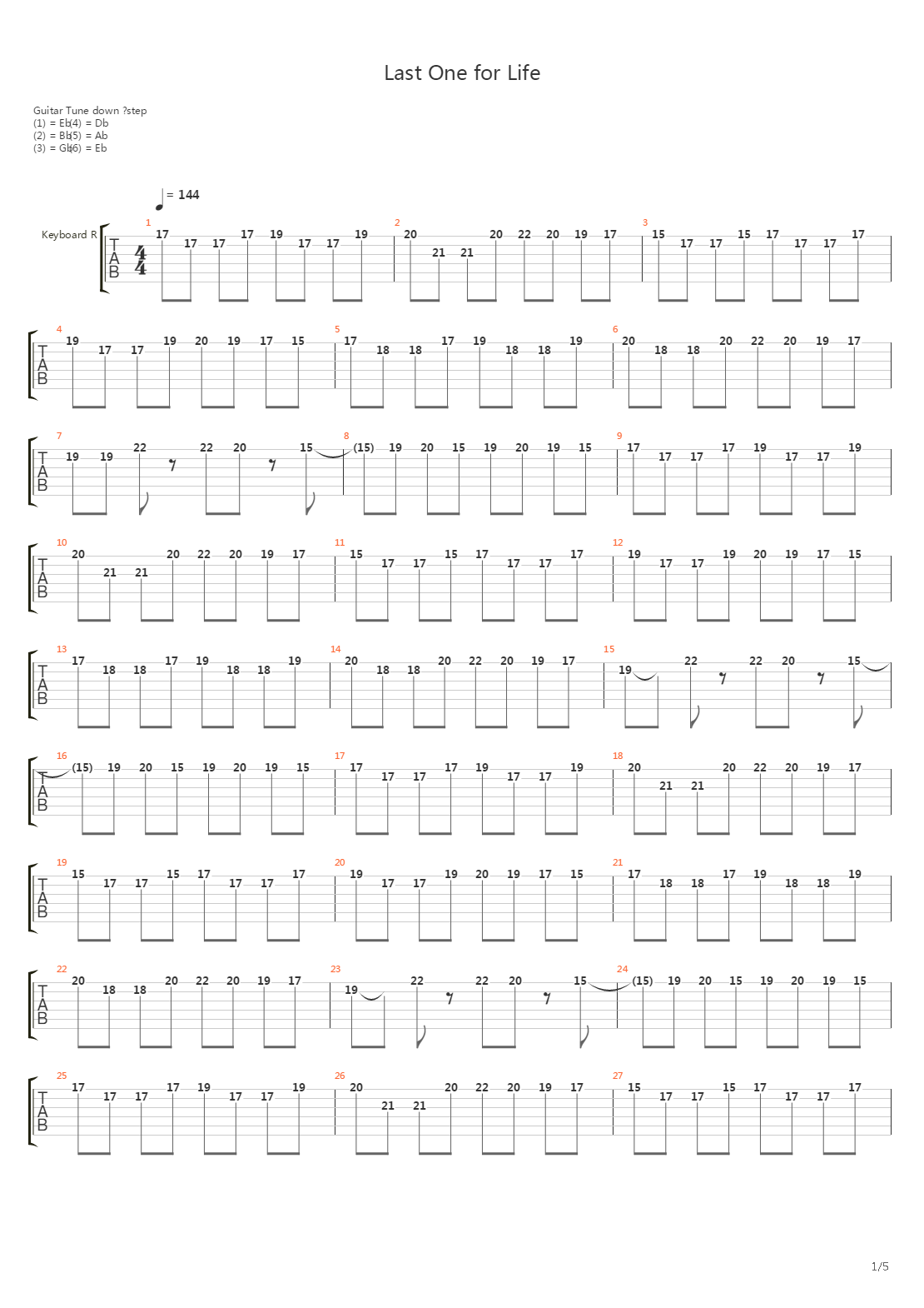 The Last One For Life吉他谱