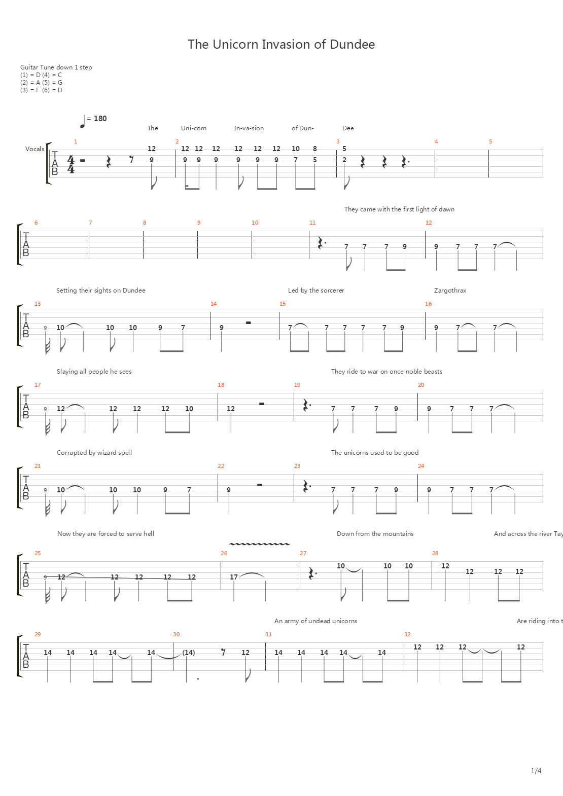 The Unicorn Invasion Of Dundee吉他谱