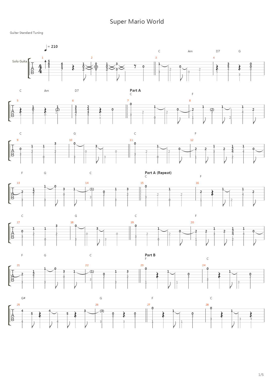 Super Mario World Overworld 1吉他谱