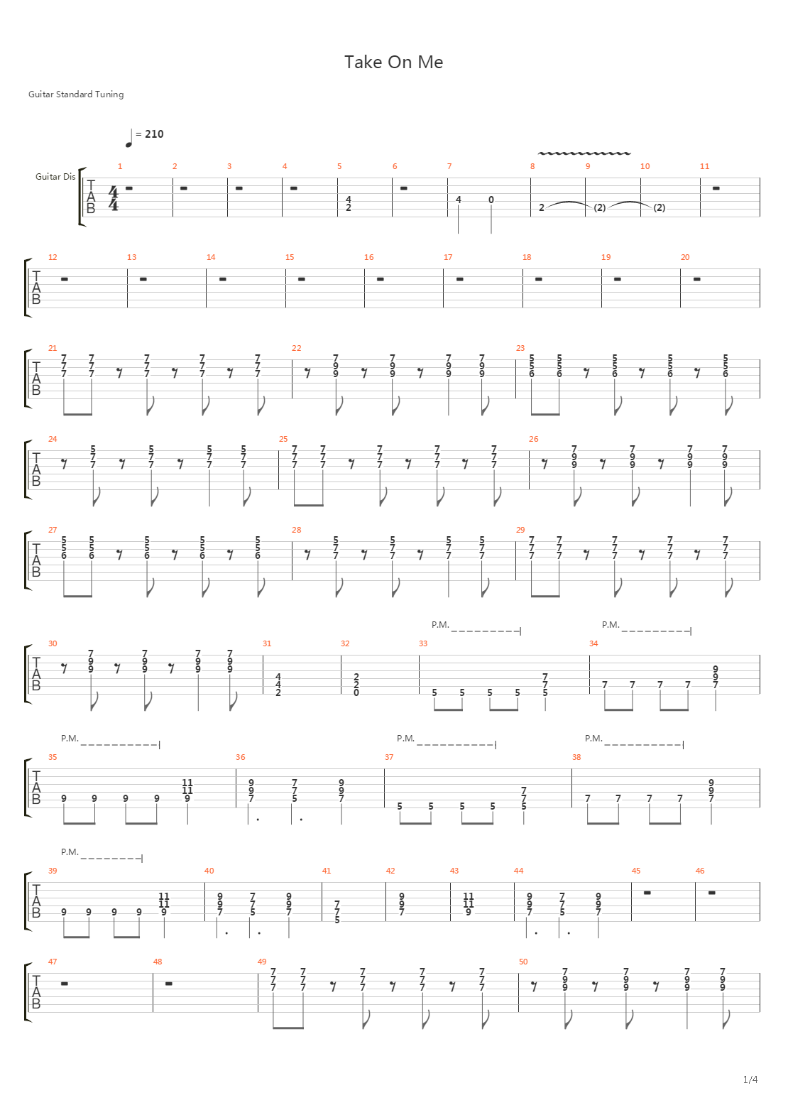 Take On Me吉他谱