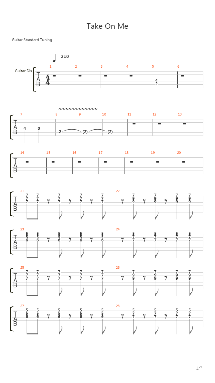 Take On Me吉他谱