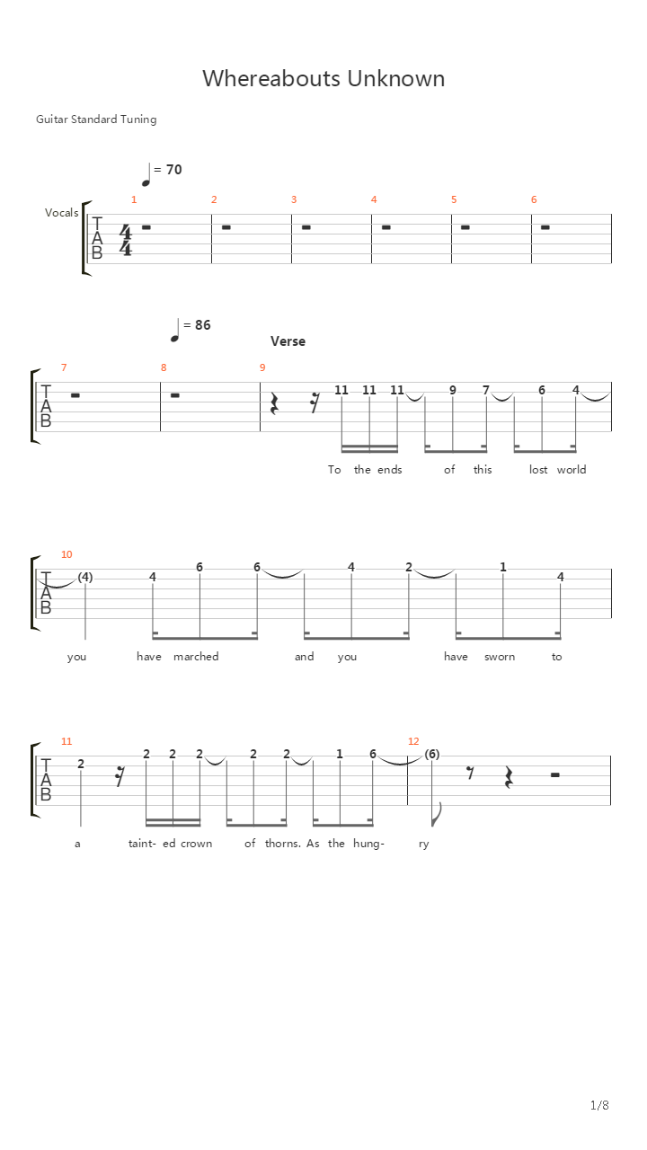 Whereabouts Unknown吉他谱
