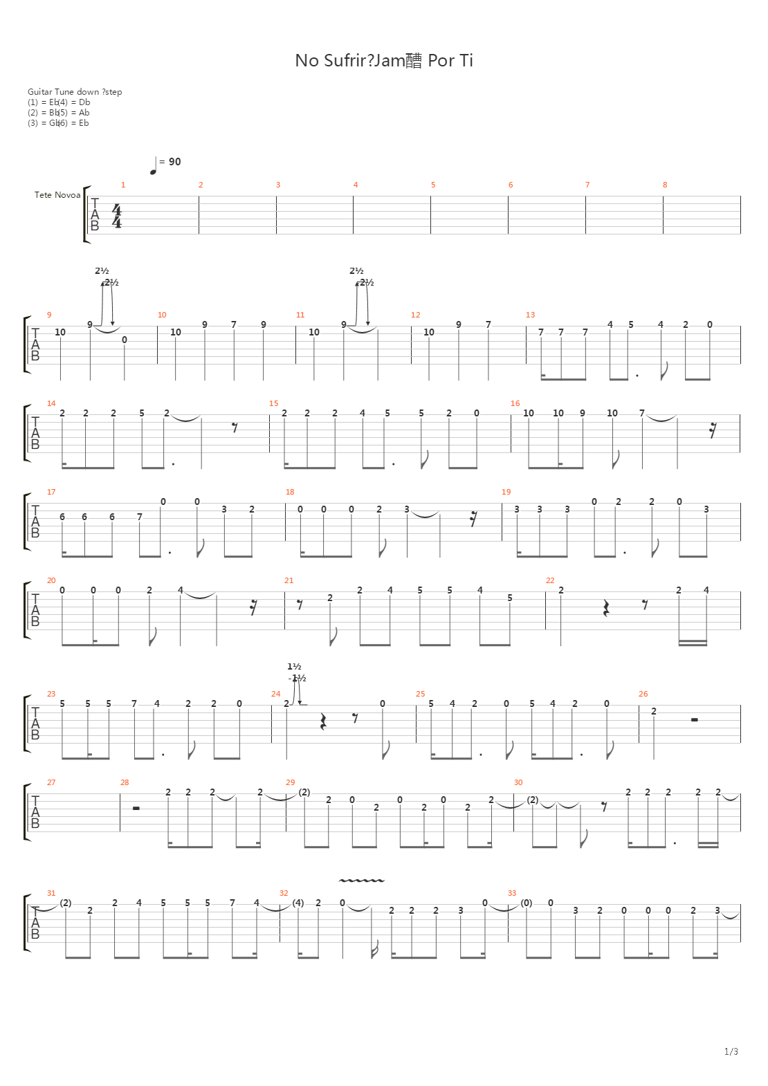No Sufrire Jamas Por Ti吉他谱
