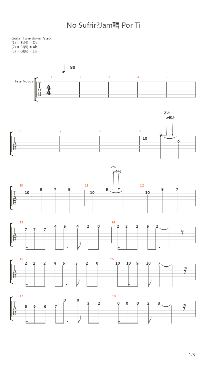 No Sufrire Jamas Por Ti吉他谱