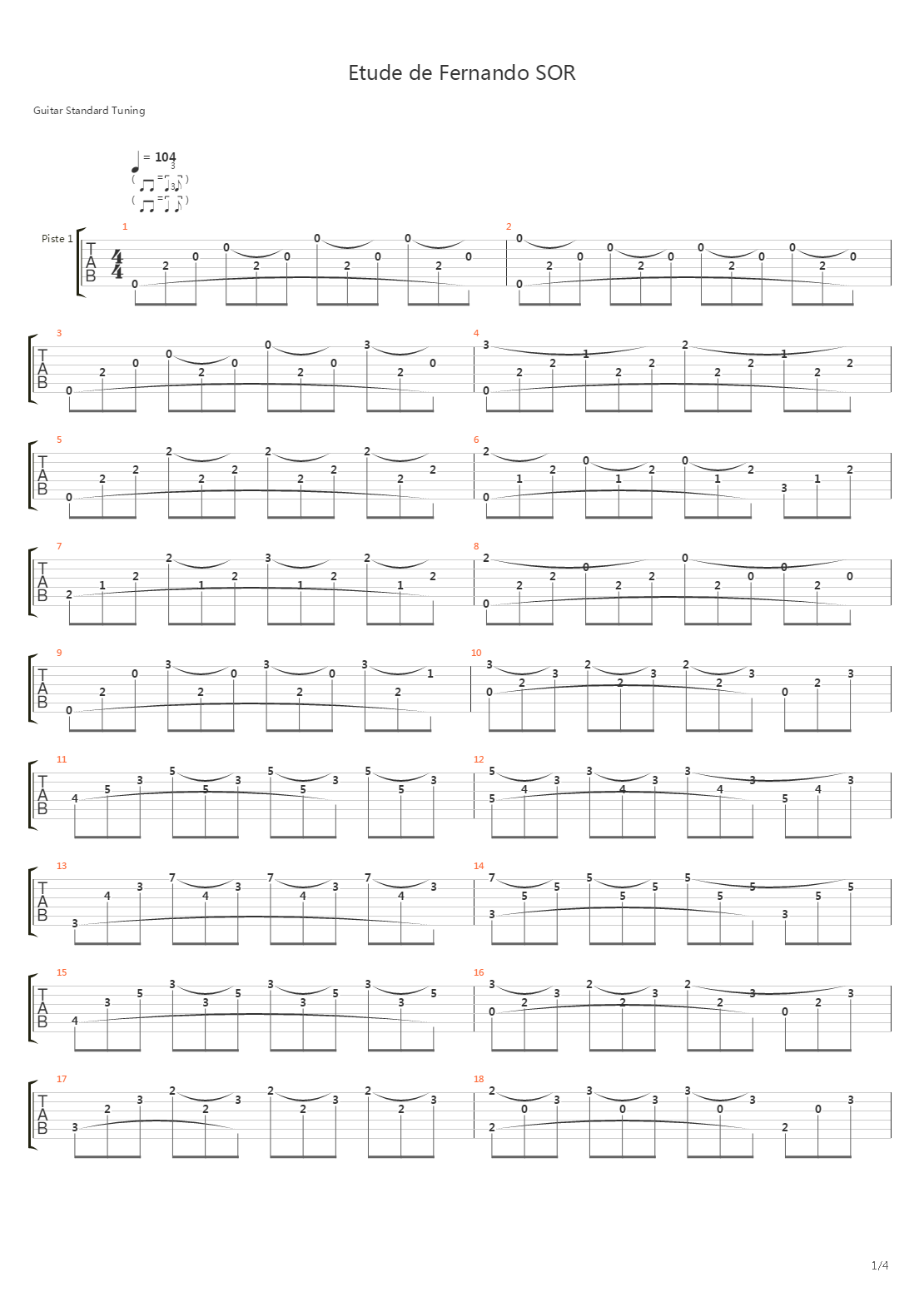 Etude in D吉他谱