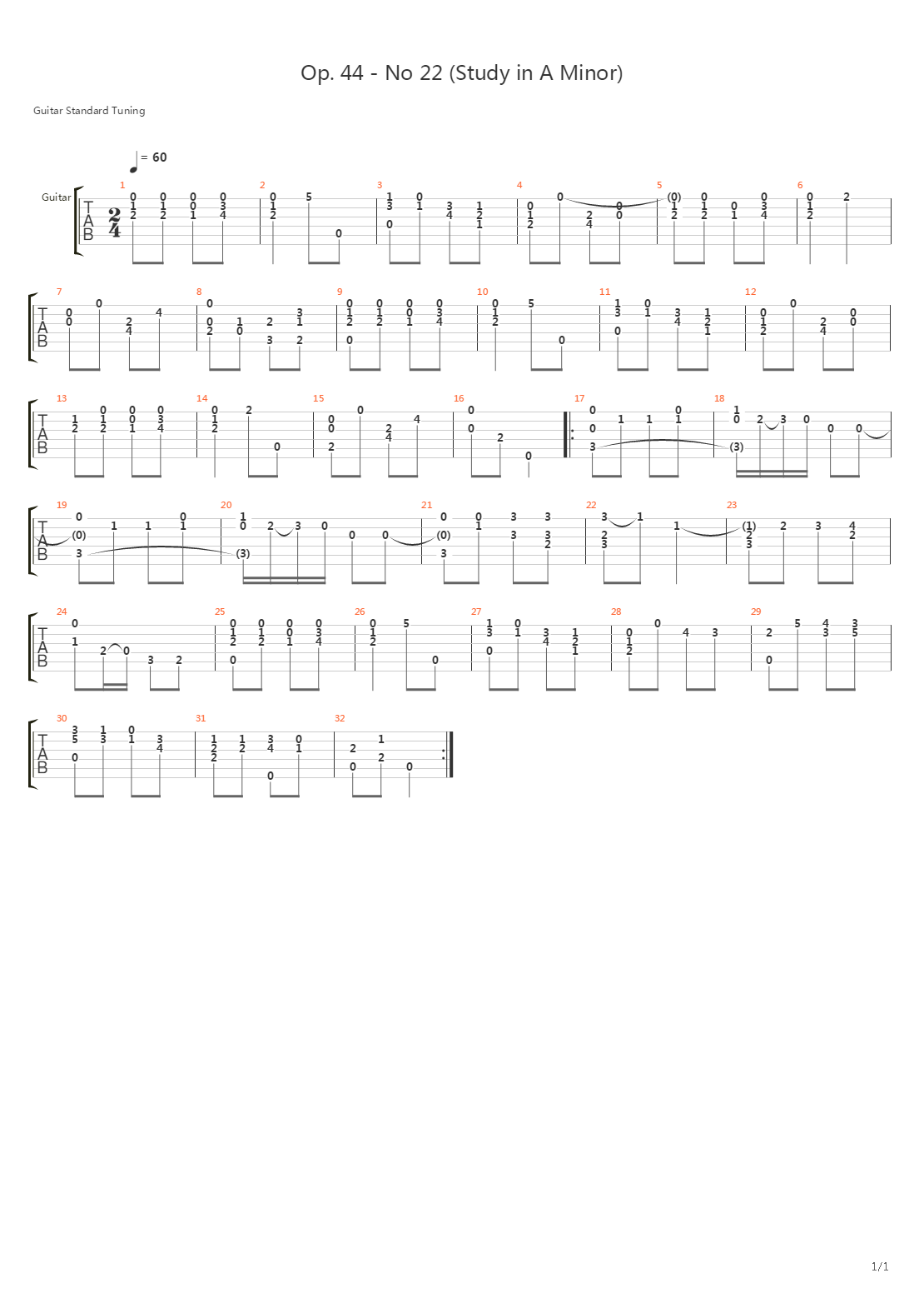 Opus 44 No 22 (study In A Minor)吉他谱