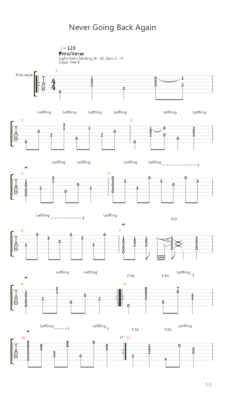 Never Going Back Again吉他谱