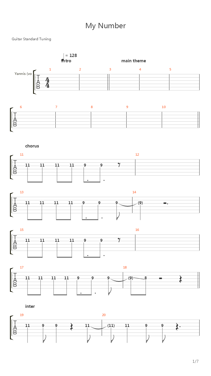 My Number吉他谱