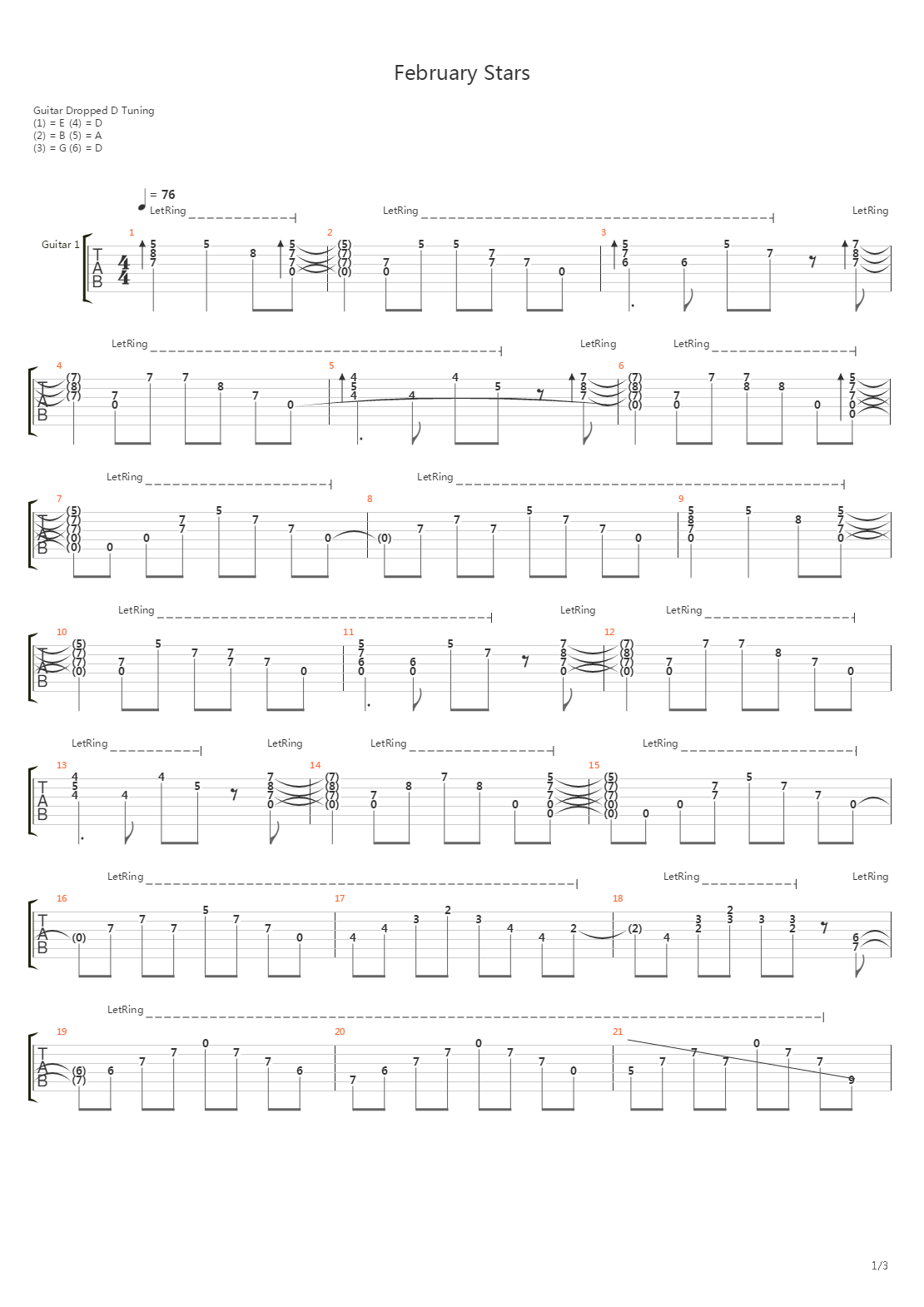 February Stars吉他谱