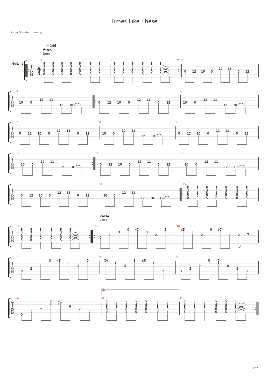 Times Like These吉他谱