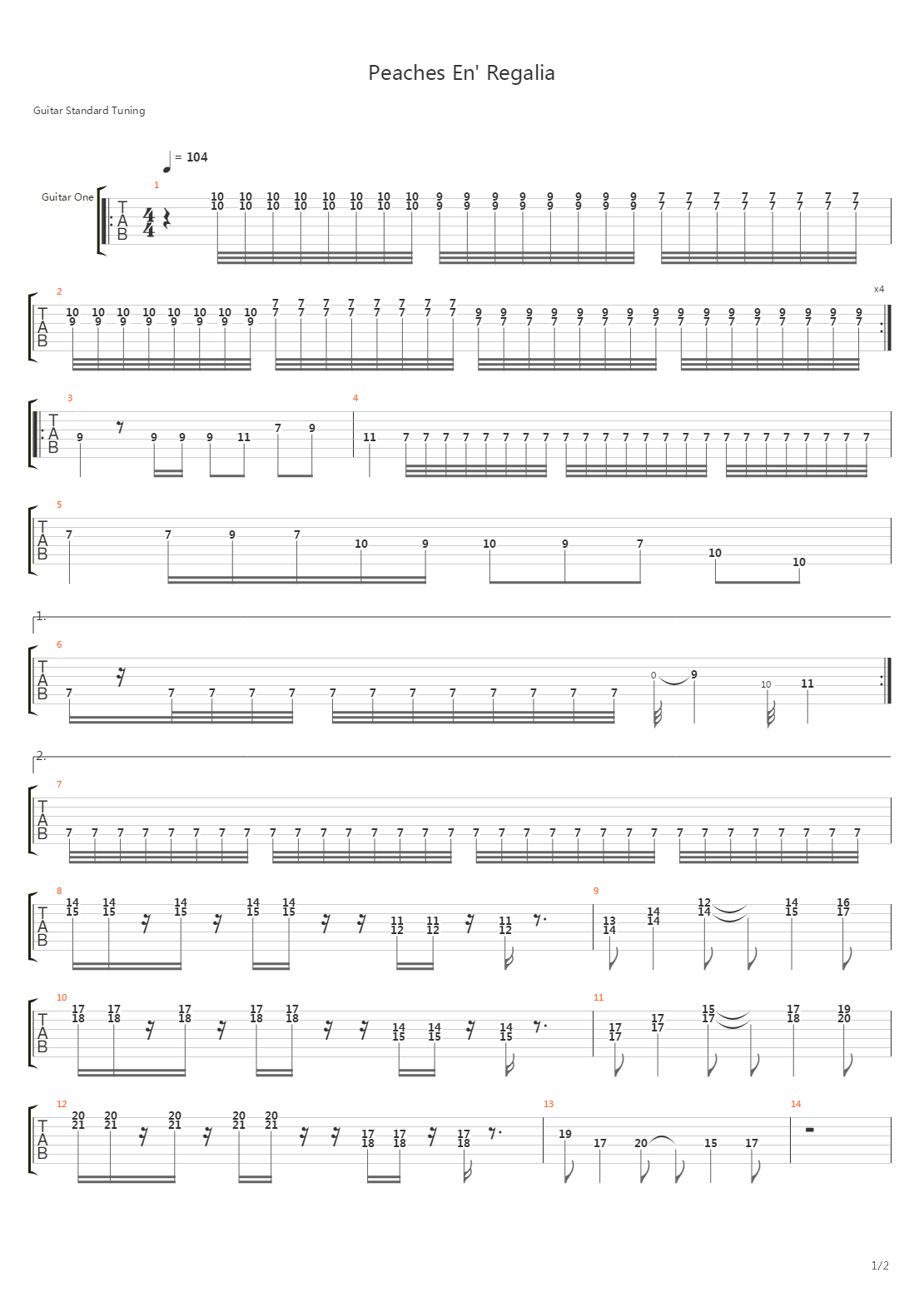 Peaches En' Regalia (Guitar Arrangement)吉他谱