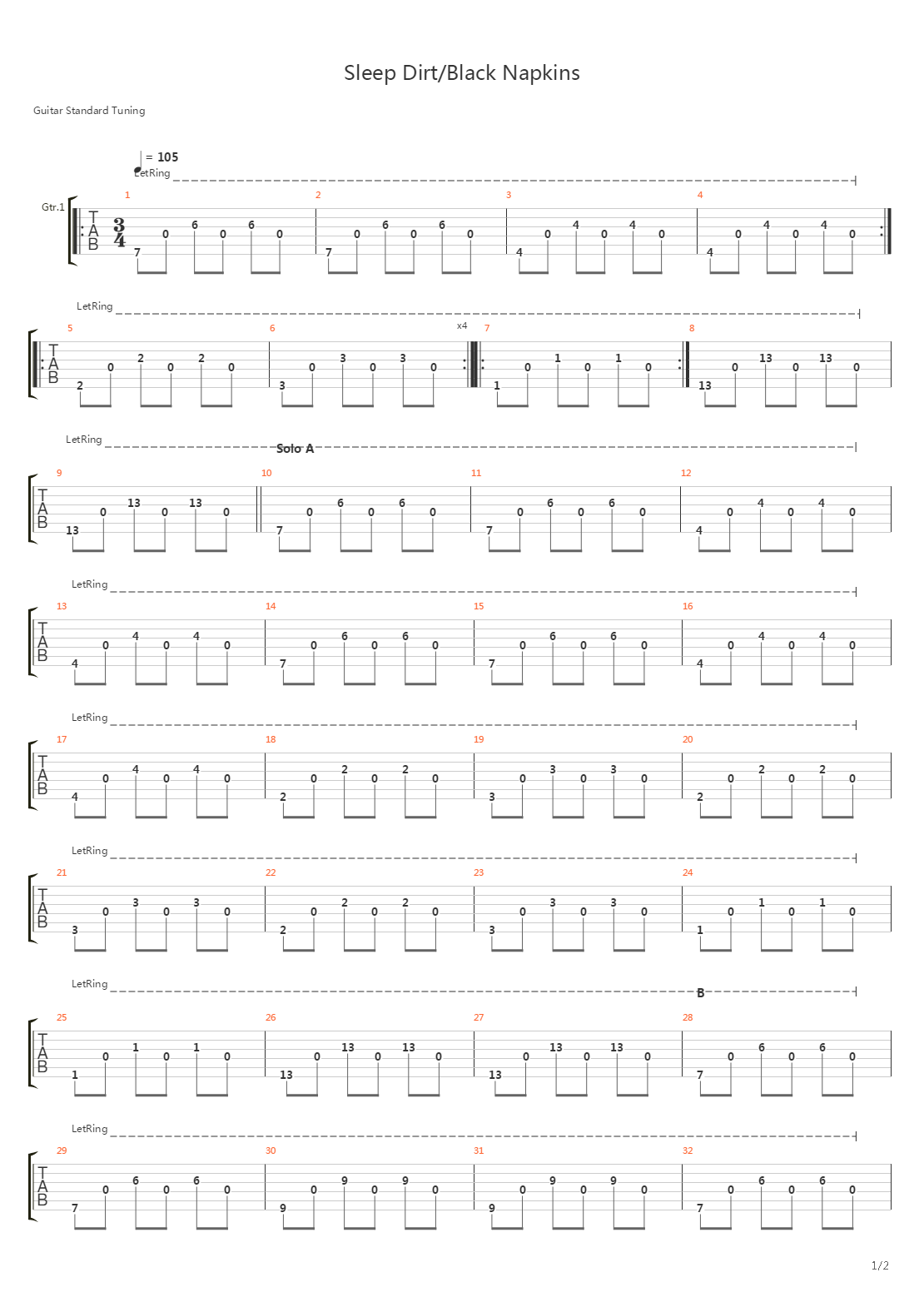 Sleep Dirt  (Black Napkins)吉他谱