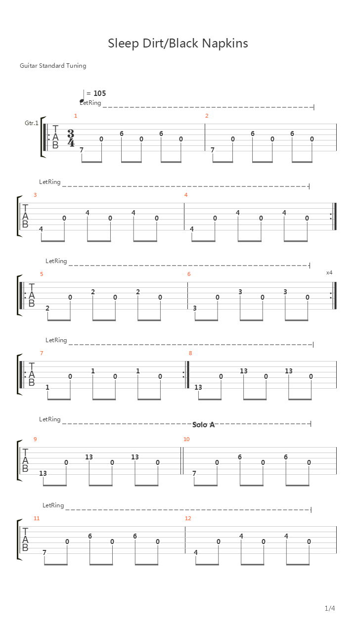 Sleep Dirt  (Black Napkins)吉他谱