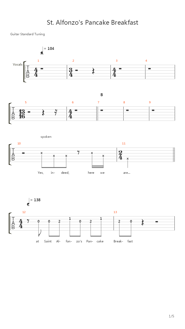 St. Alfonzo's Pancake Breakfast吉他谱