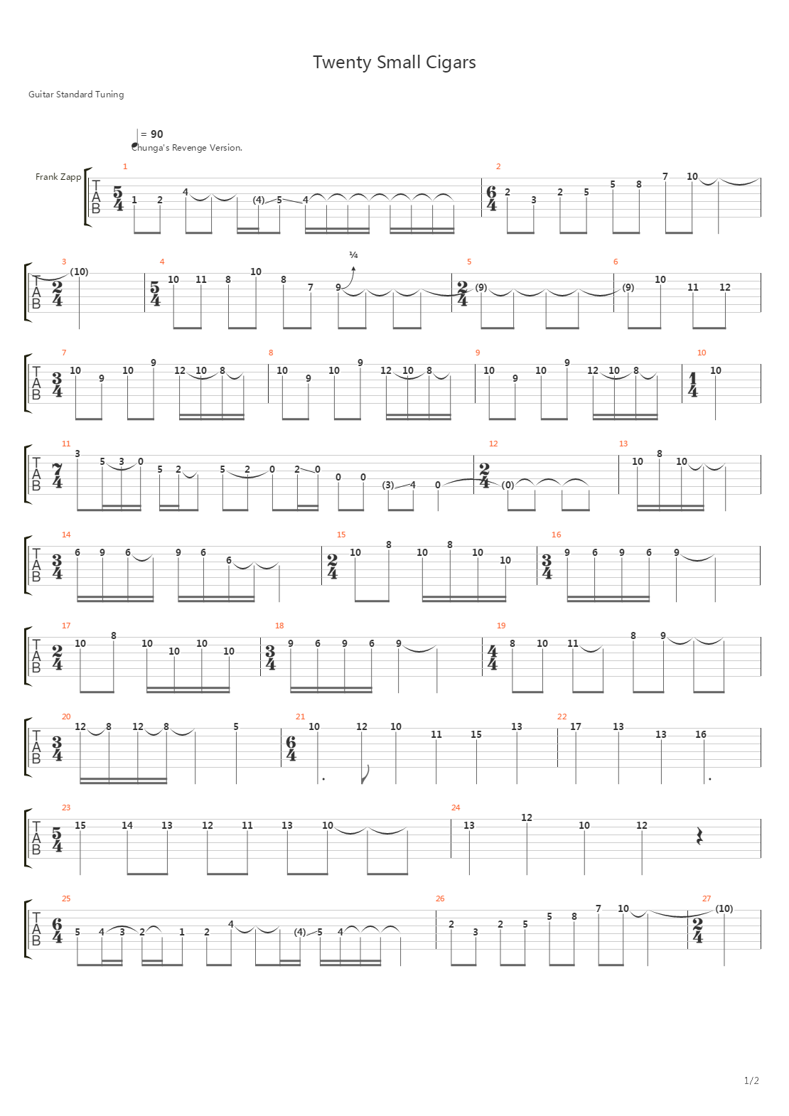 Twenty Small Cigars吉他谱
