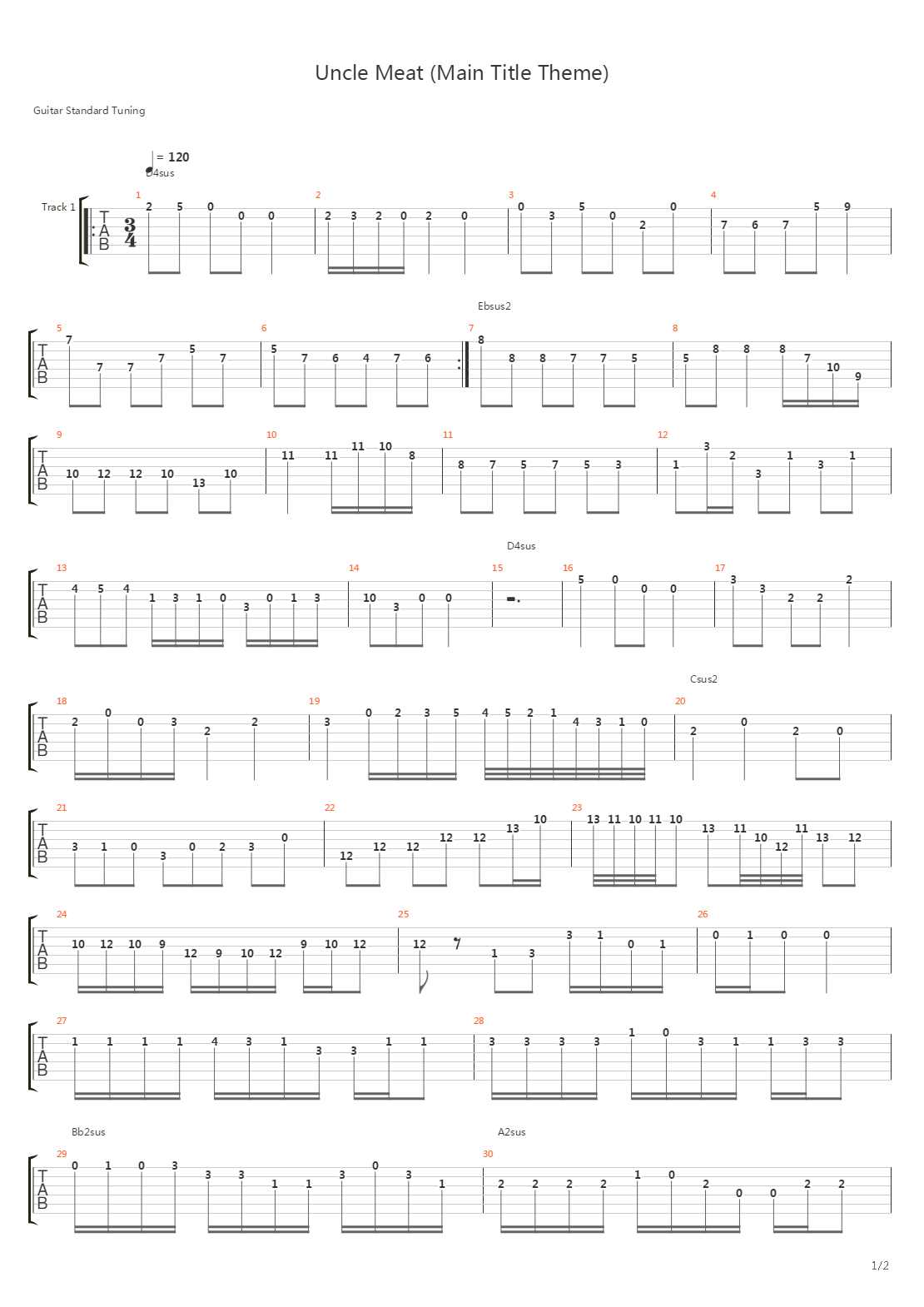 Uncle Meat_ Main Title Theme吉他谱