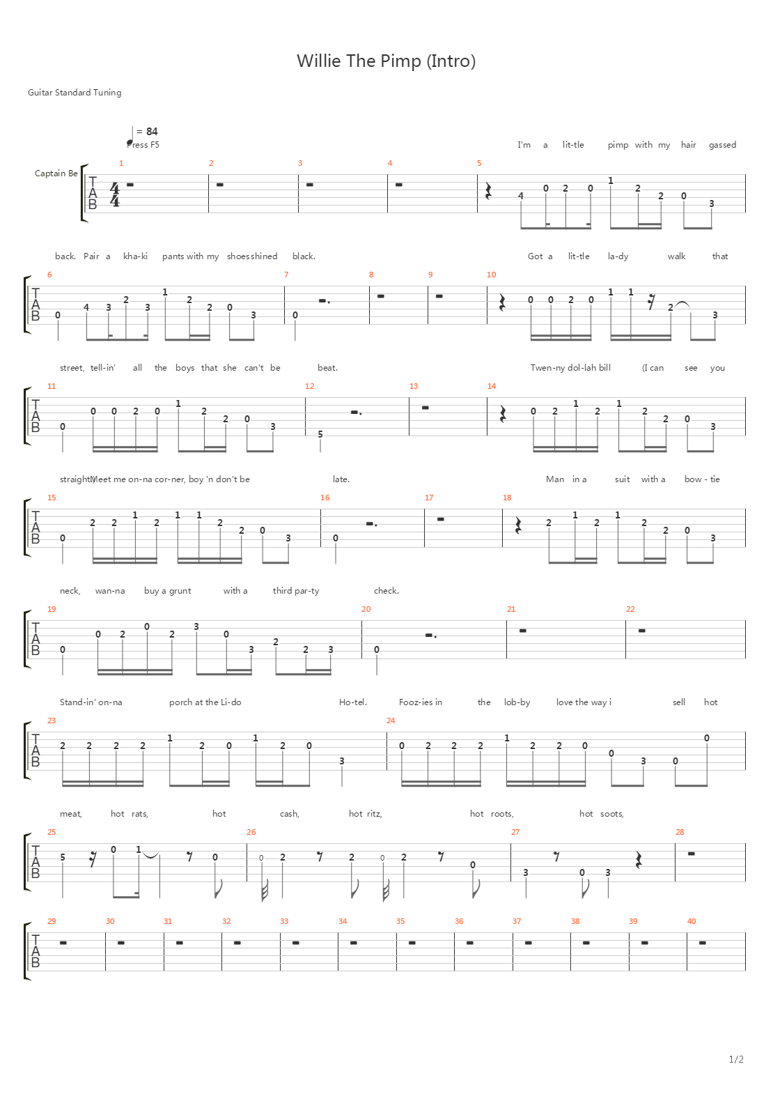 Willie The Pimp (Intro)吉他谱