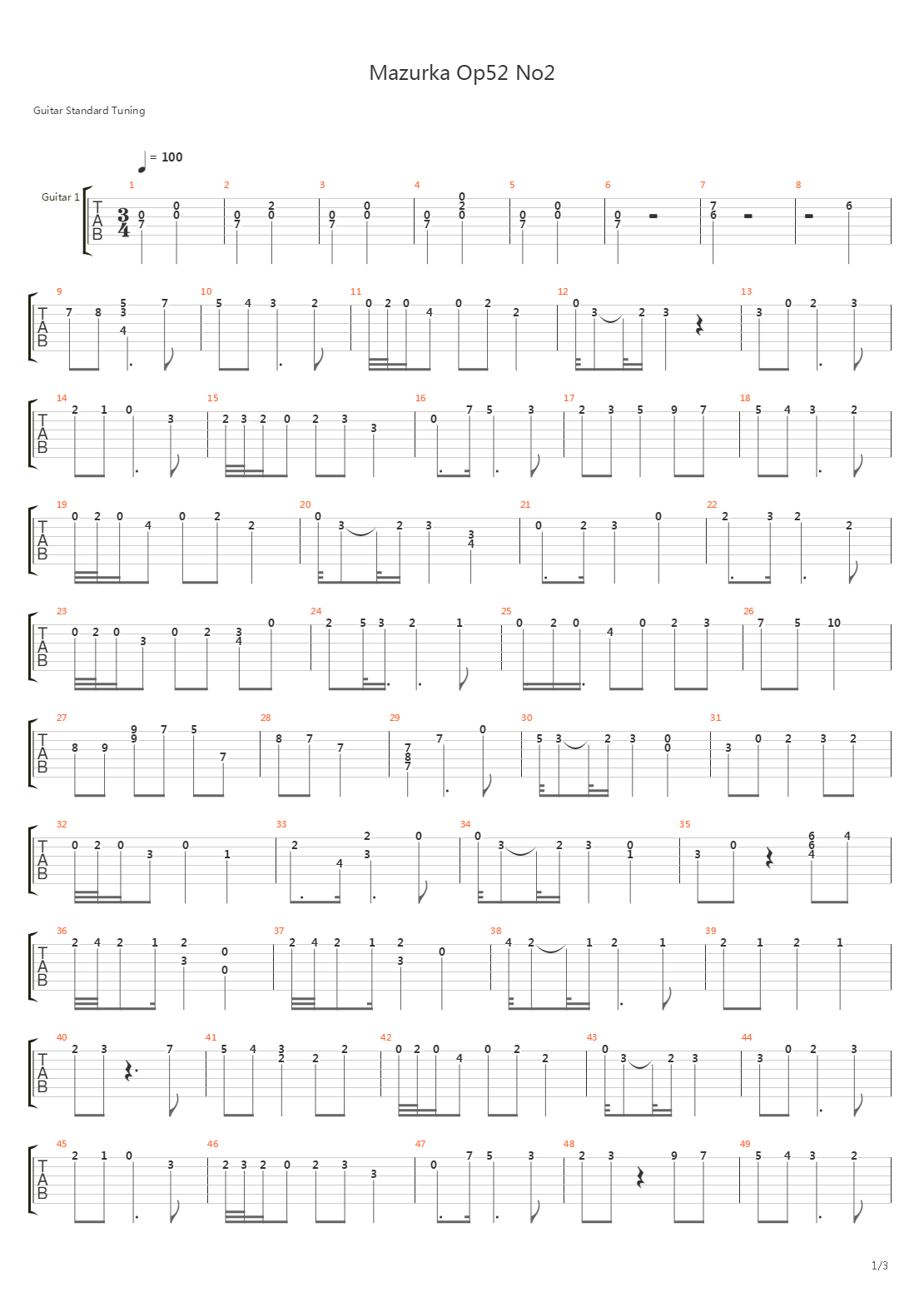 Mazurka Op52 No2吉他谱