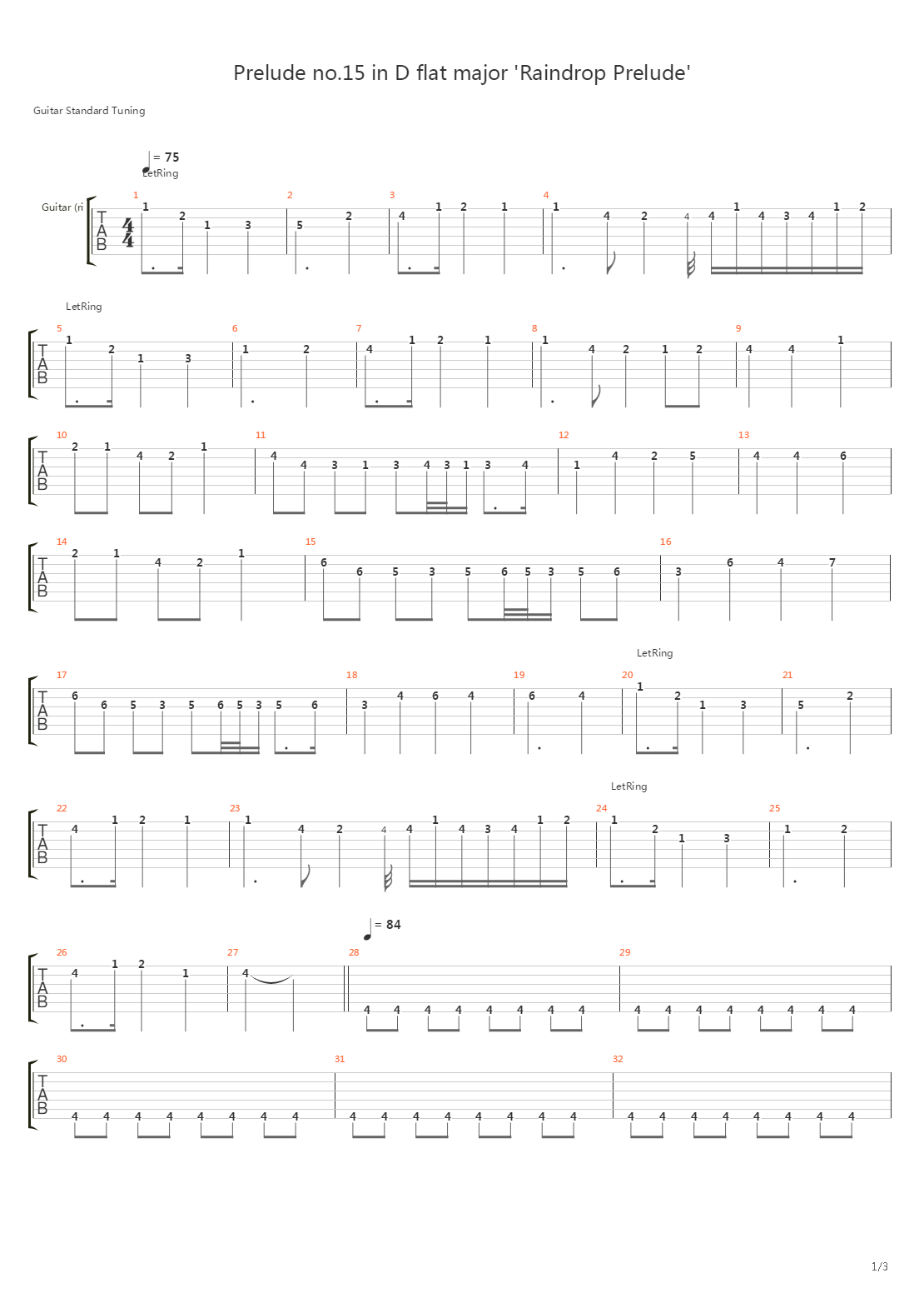 Prelude No.15 In D Flat Major (Raindrop Prelude)吉他谱