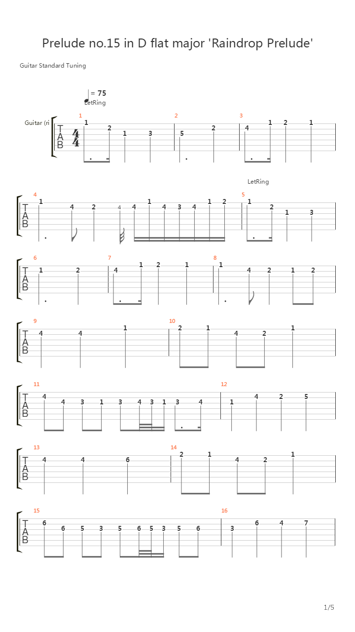 Prelude No.15 In D Flat Major (Raindrop Prelude)吉他谱