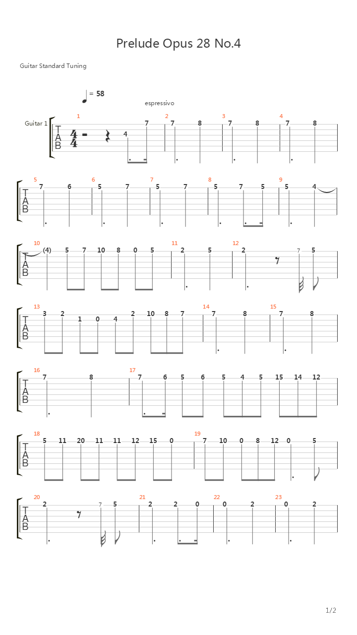 Prelude Opus 28 No.4吉他谱