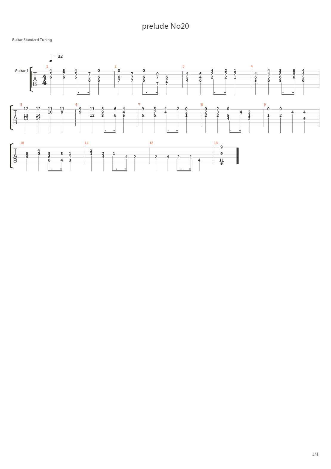 prelude No20吉他谱