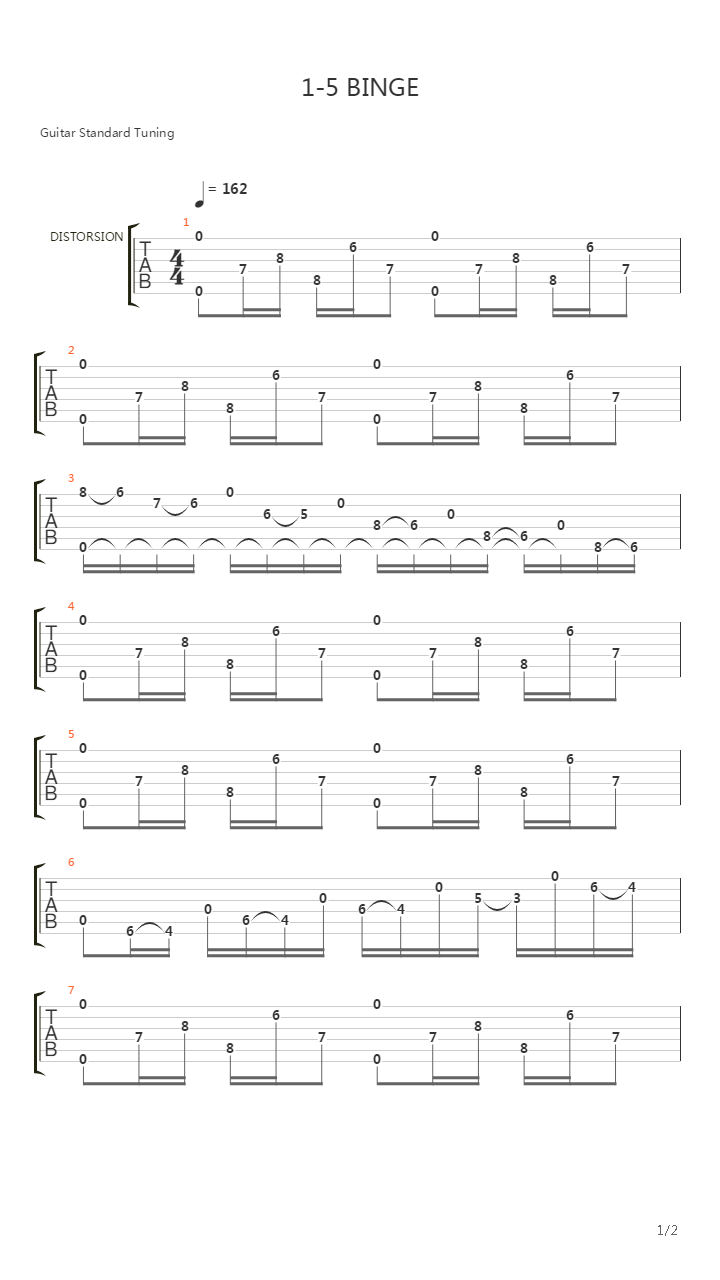 guitar player licks and lessons - 1-5 BINGE BY BUCKETHEAD April 1992吉他谱