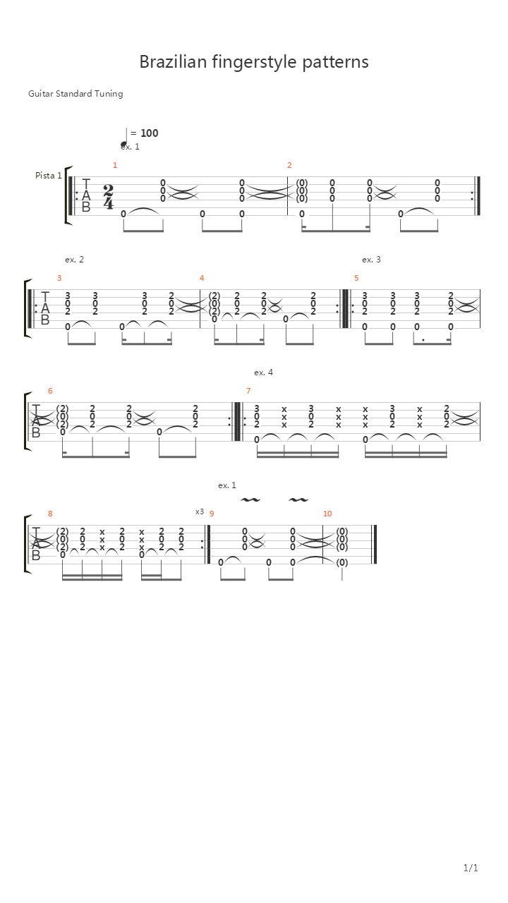 guitar player licks and lessons - Brazilian fingerstyle patterns by Tim Sparks F吉他谱