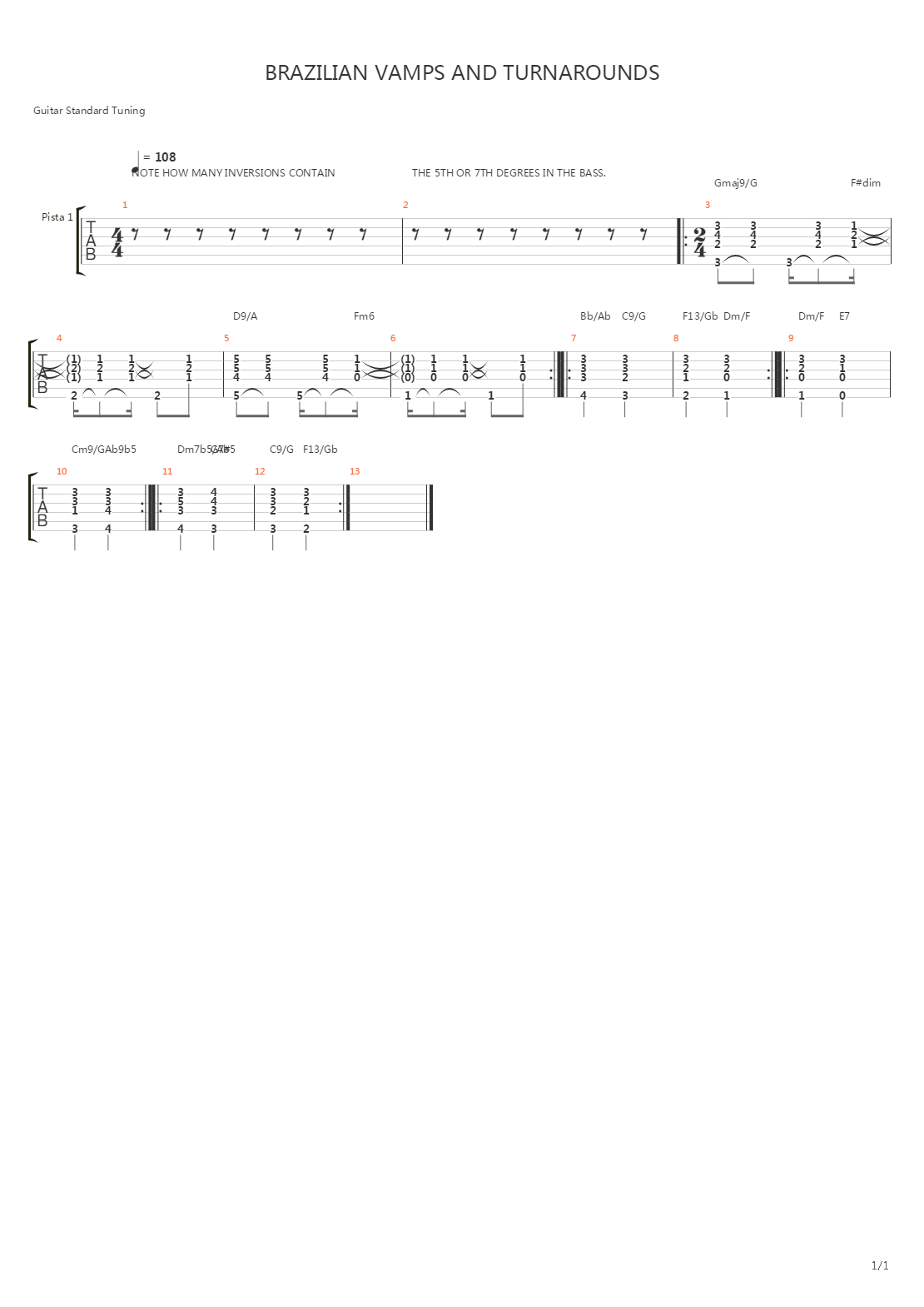 guitar player licks and lessons - BRAZILIAN VAMPS AND TURNAROUNDS by Tim Sparks吉他谱