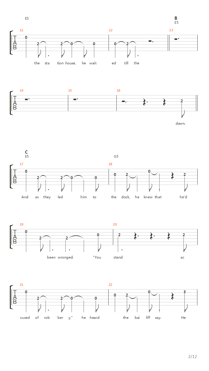 Over the Hills and Far Away吉他谱