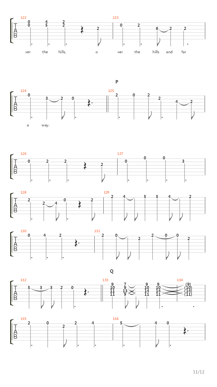 Over the Hills and Far Away吉他谱