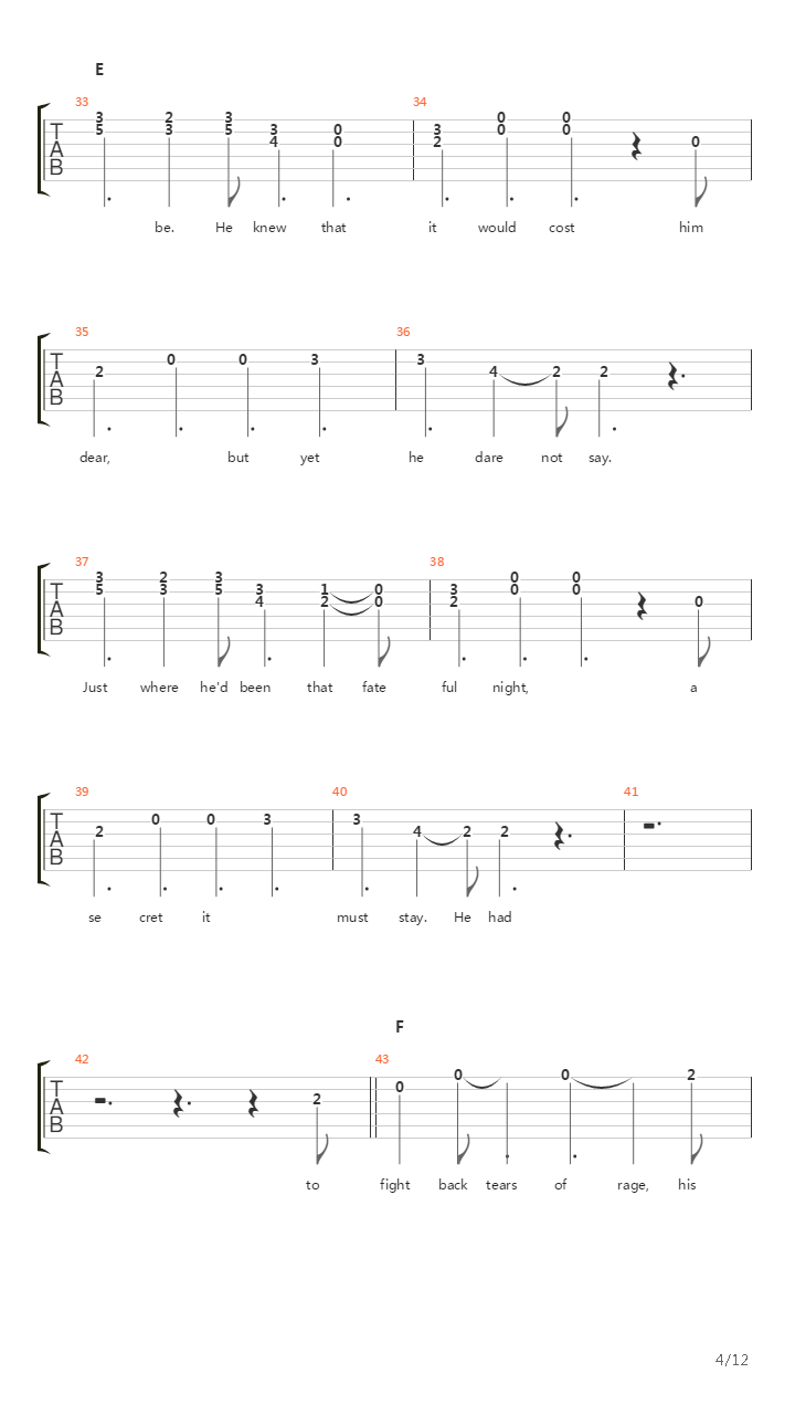 Over the Hills and Far Away吉他谱