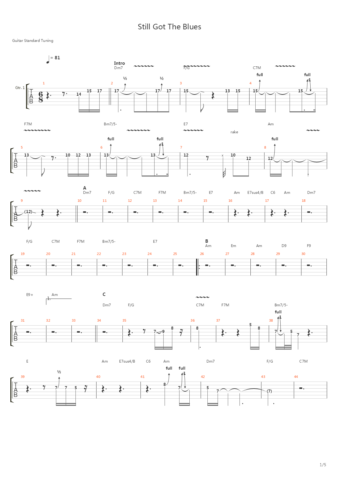 Still Got The Blues吉他谱