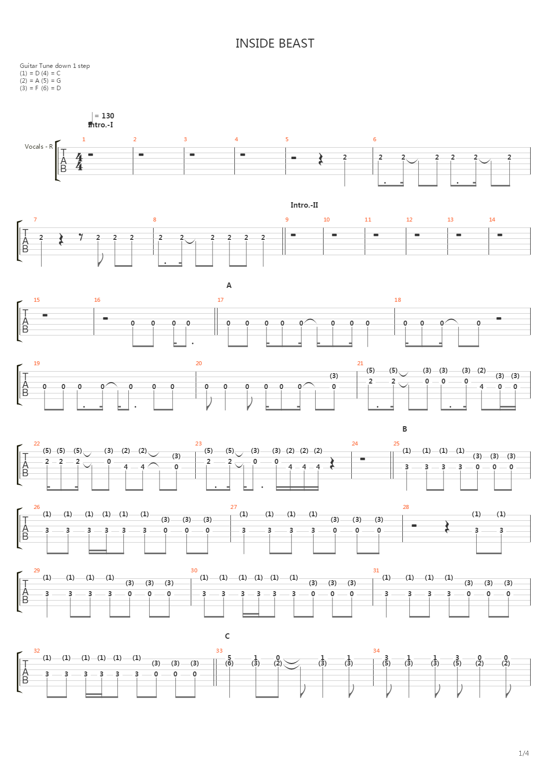 Inside Beast吉他谱