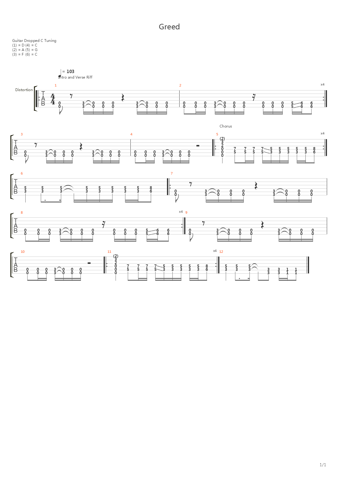 Greed吉他谱