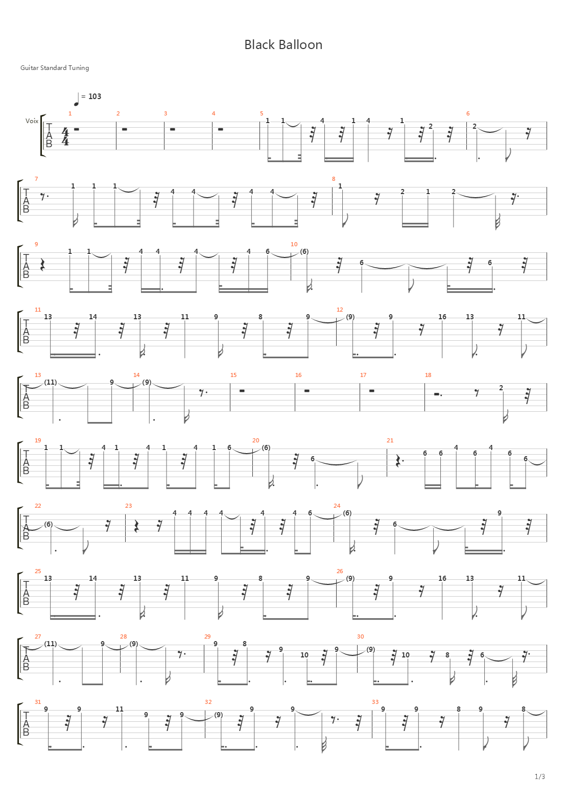 Black Balloon吉他谱