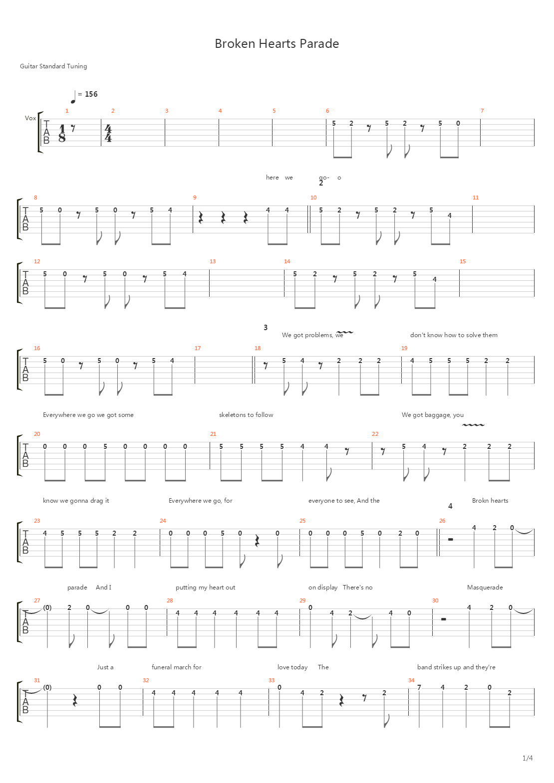 Broken Hearts Parade吉他谱