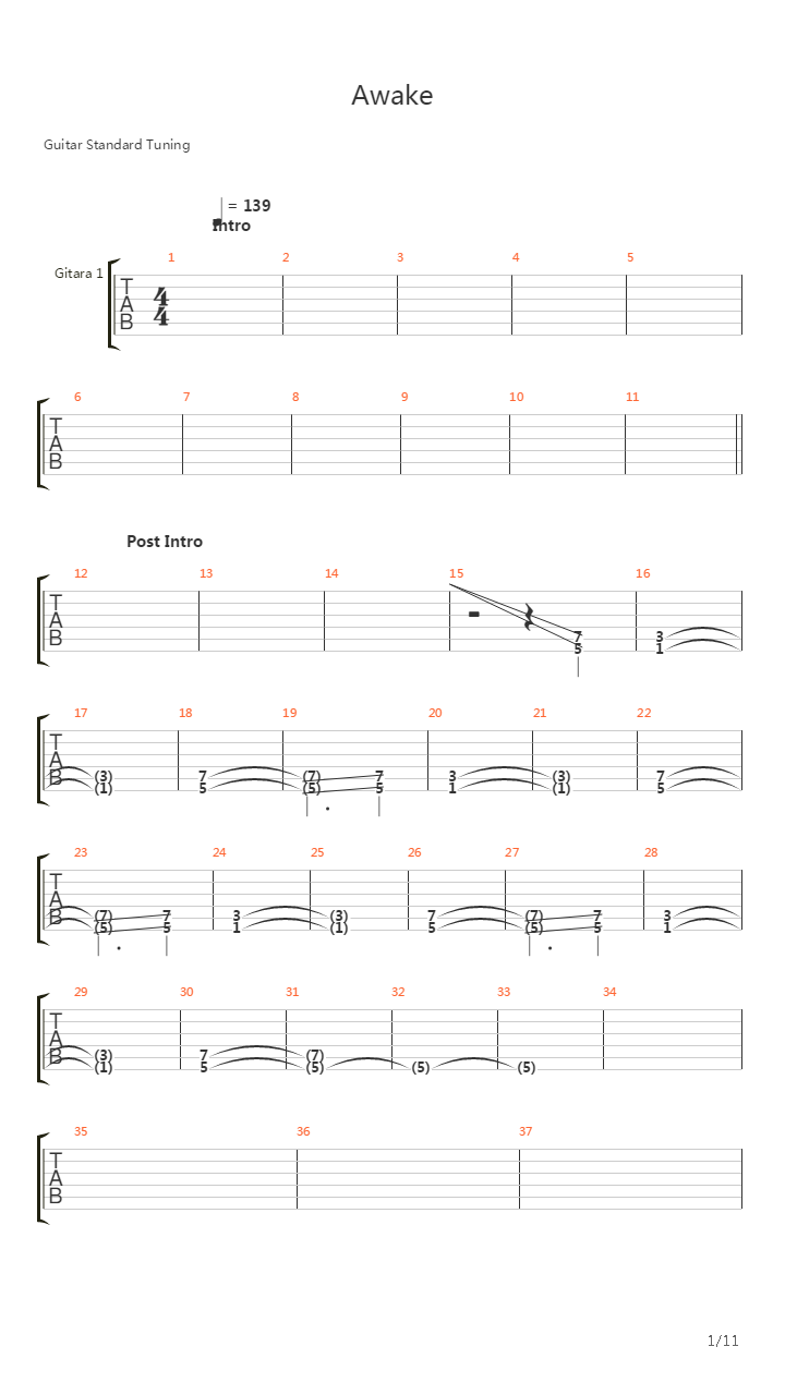 Awake吉他谱