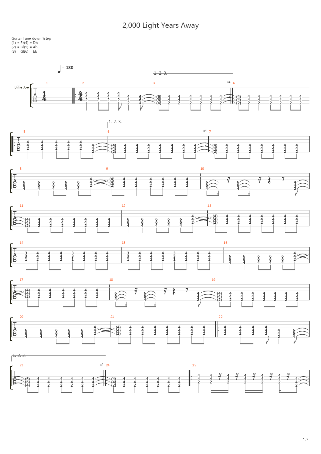 2,000 Light Years Away吉他谱