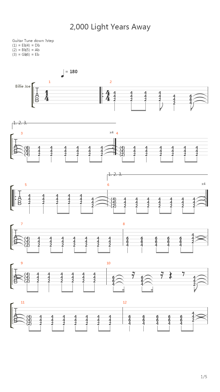 2,000 Light Years Away吉他谱