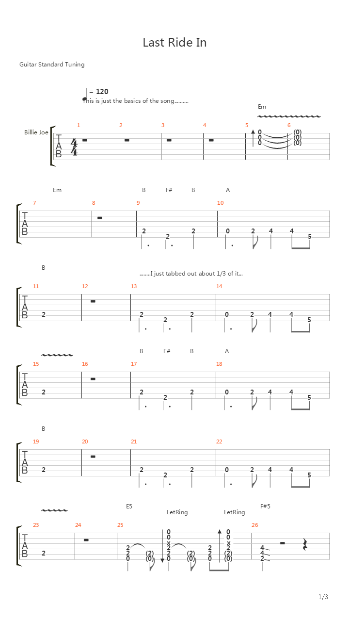 Last Ride In吉他谱