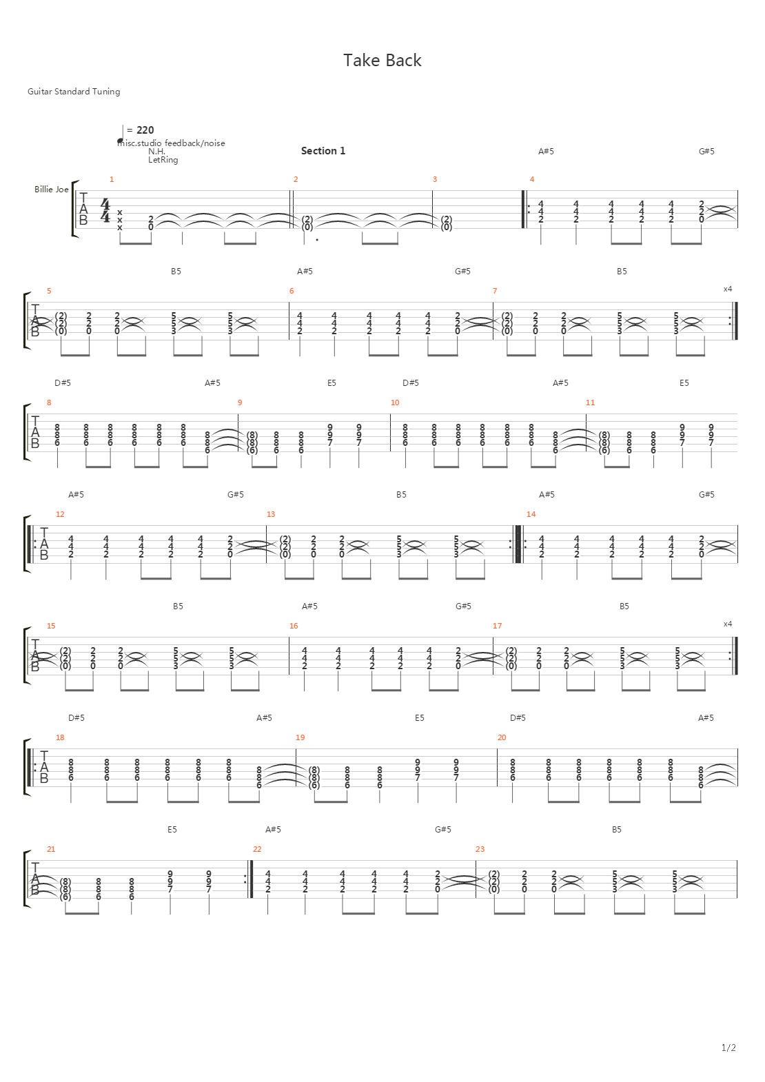 Take Back吉他谱