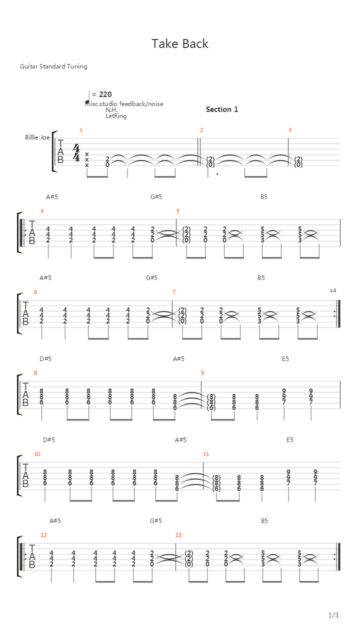 Take Back吉他谱