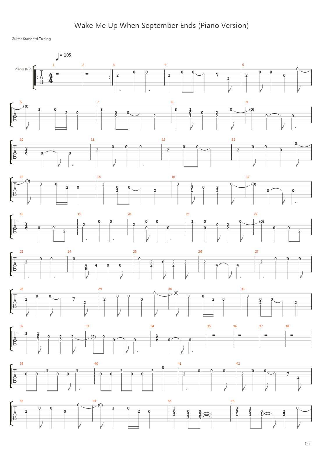 Wake Me Up When September Ends (Piano Version)吉他谱