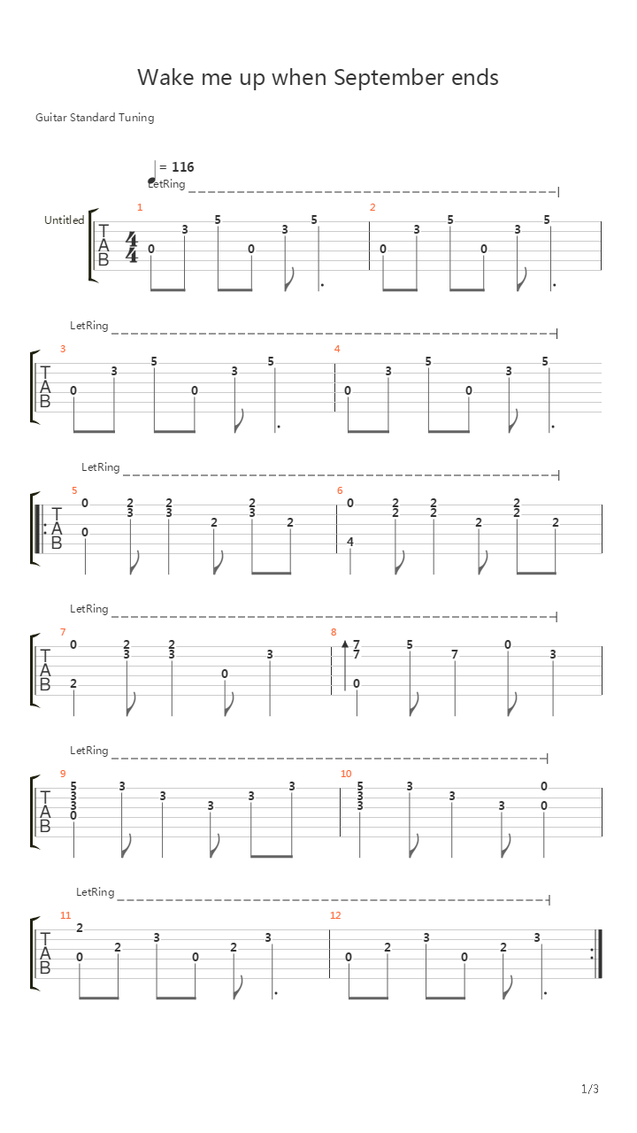Wake Me Up When September Ends (cover by hofei)吉他谱