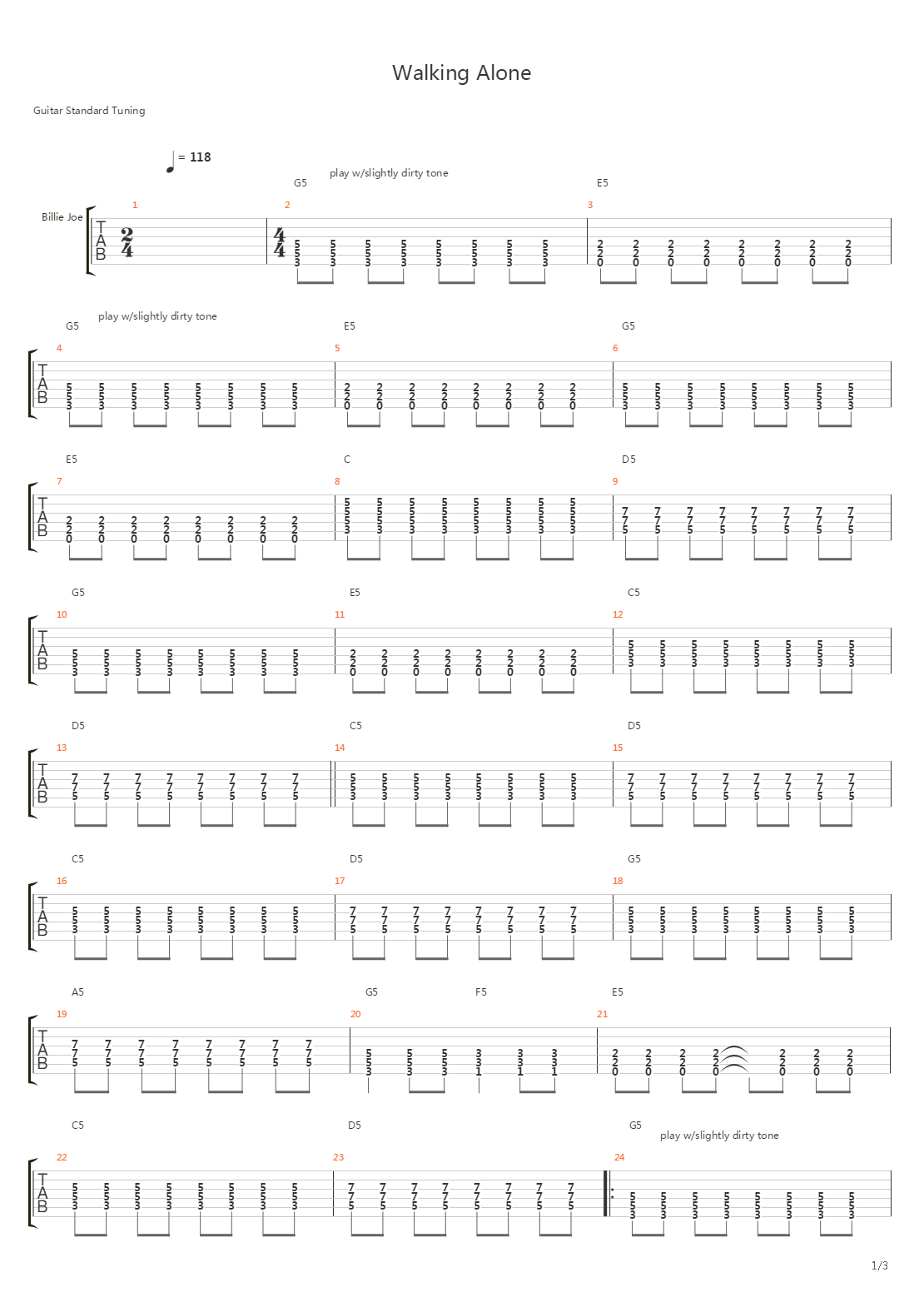 Walking Alone吉他谱